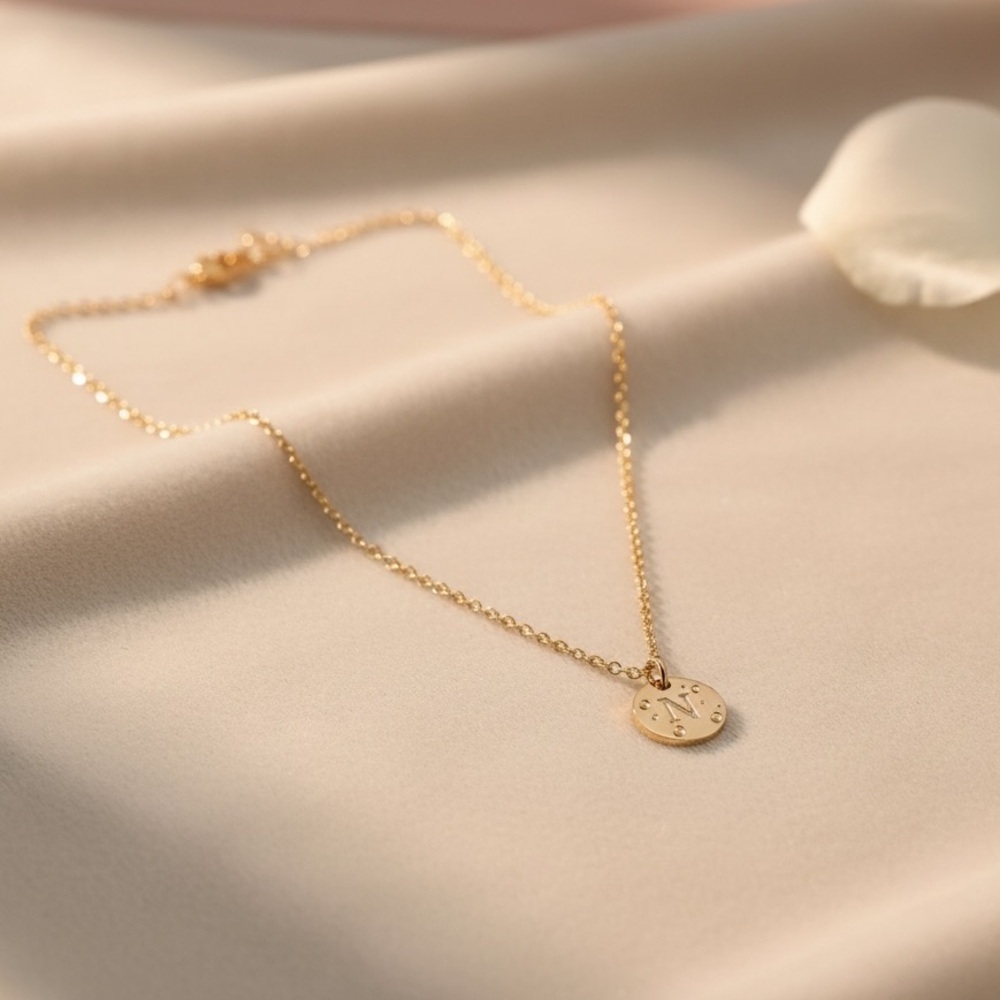 Gold Plated Initial N Engraved Disc Pendant Necklace NWOT